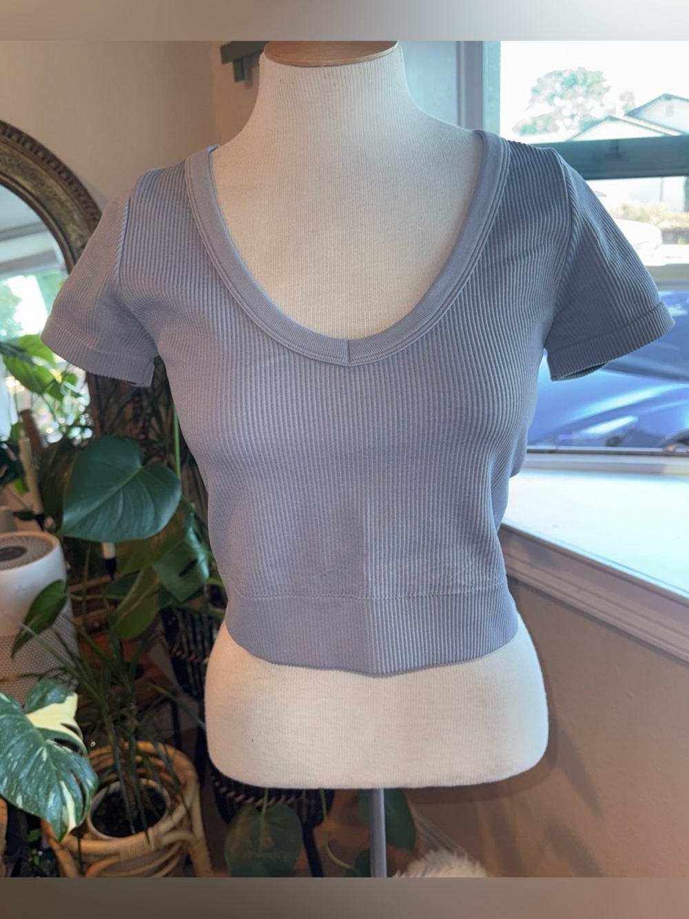 wild fable Ribbed V-Neck Crop Top - Light Blue